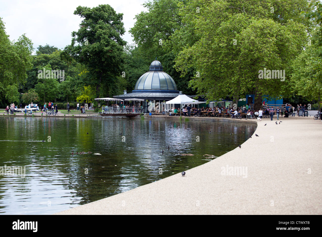 Pavilion on the boating lake, Victoria Park, East London, UK. Stock Photo