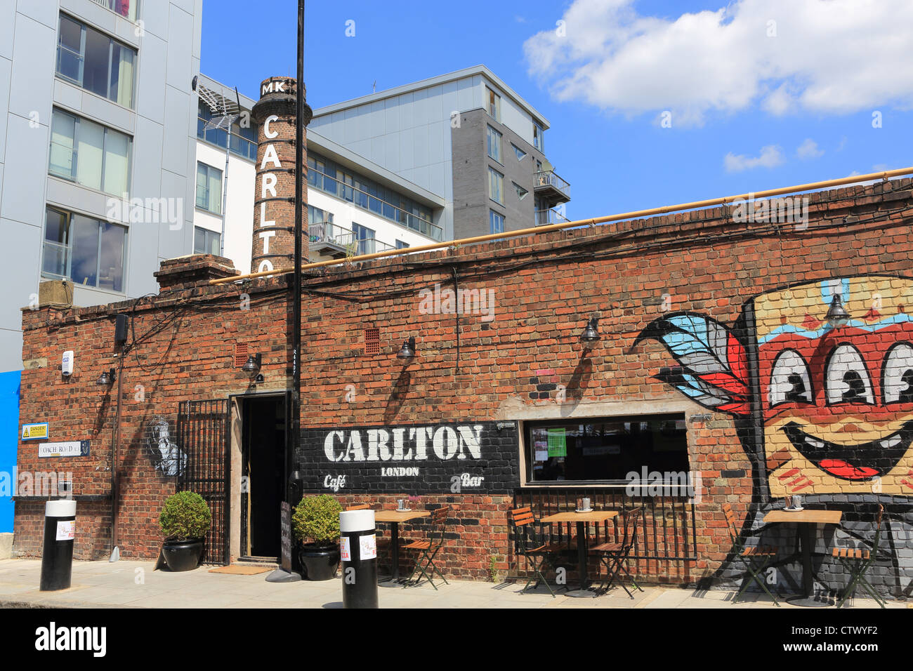The Carlton Cafe on Roach Road, on a sunny summer's afternoon, in regenerated, trendy Hackney Wick, in East London, England, UK Stock Photo