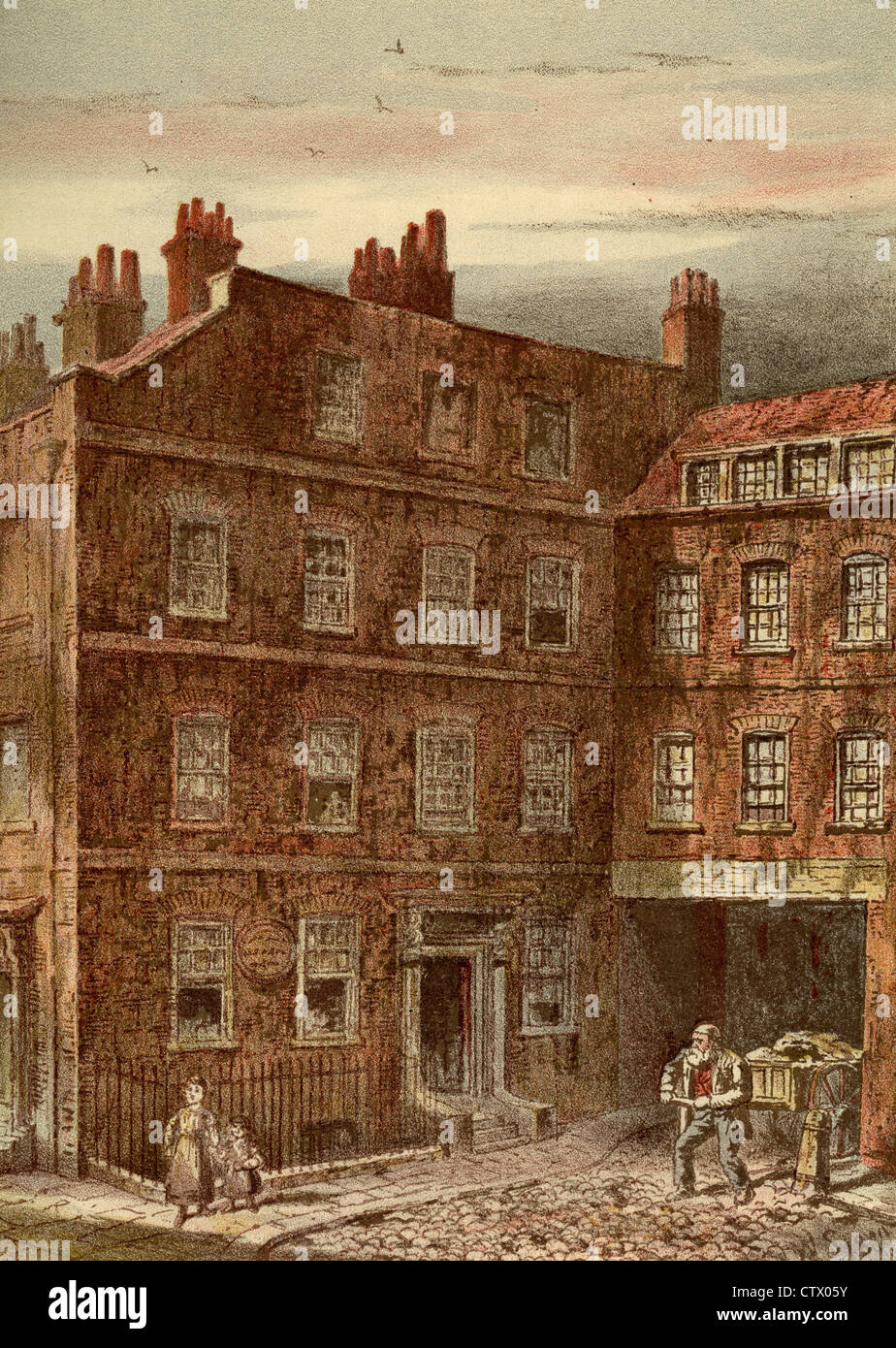 Vintage picture of old London. Dr Johnson's House, Gough Square, Fleet Street. After Waldo Sergeant Stock Photo
