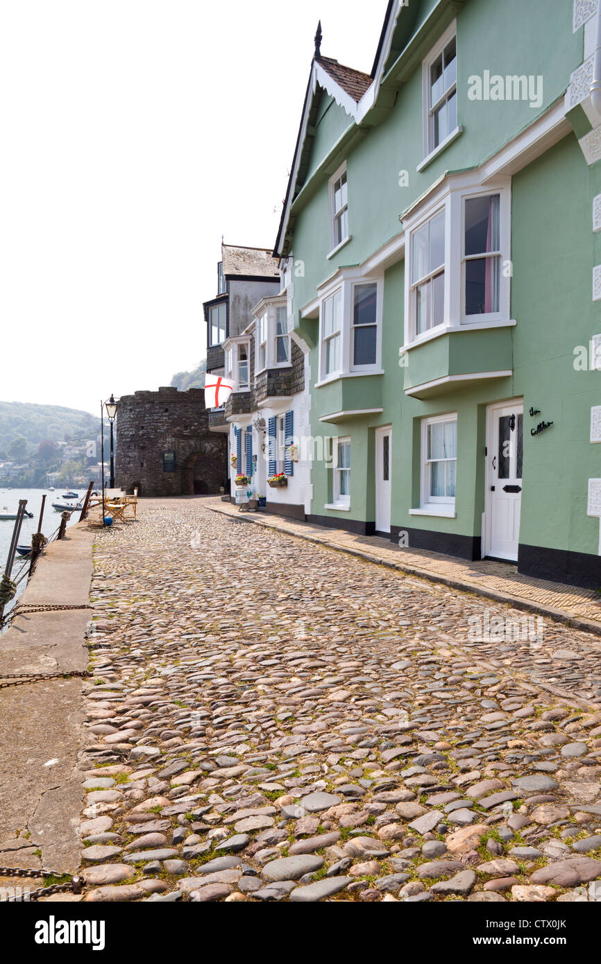Cobblestones on the harbourfront leading to Bayards Cove Fort at Dartmouth, Devon Stock Photo