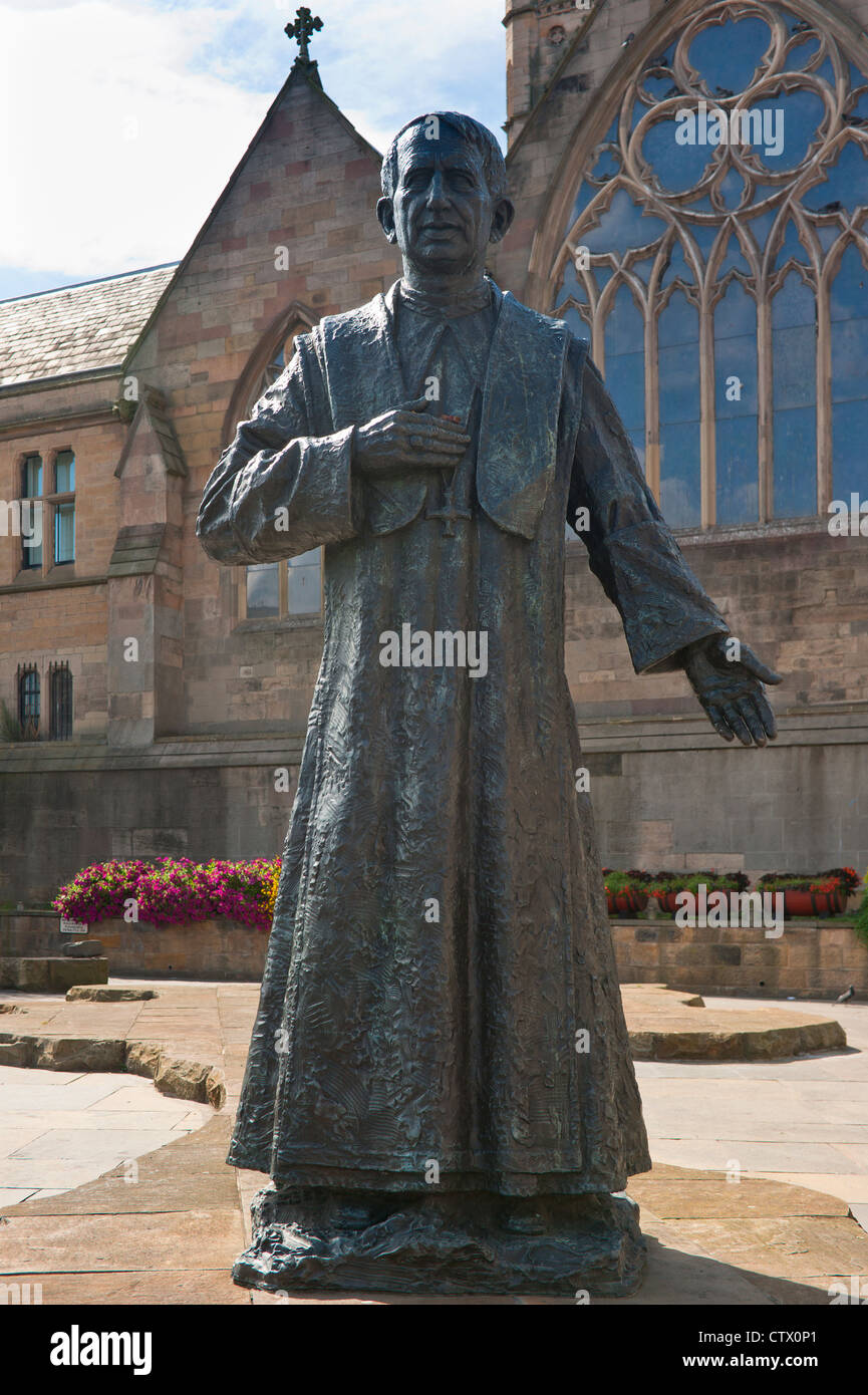 Statue of Cardinal Basil Hume outside St Mary's Cathedral