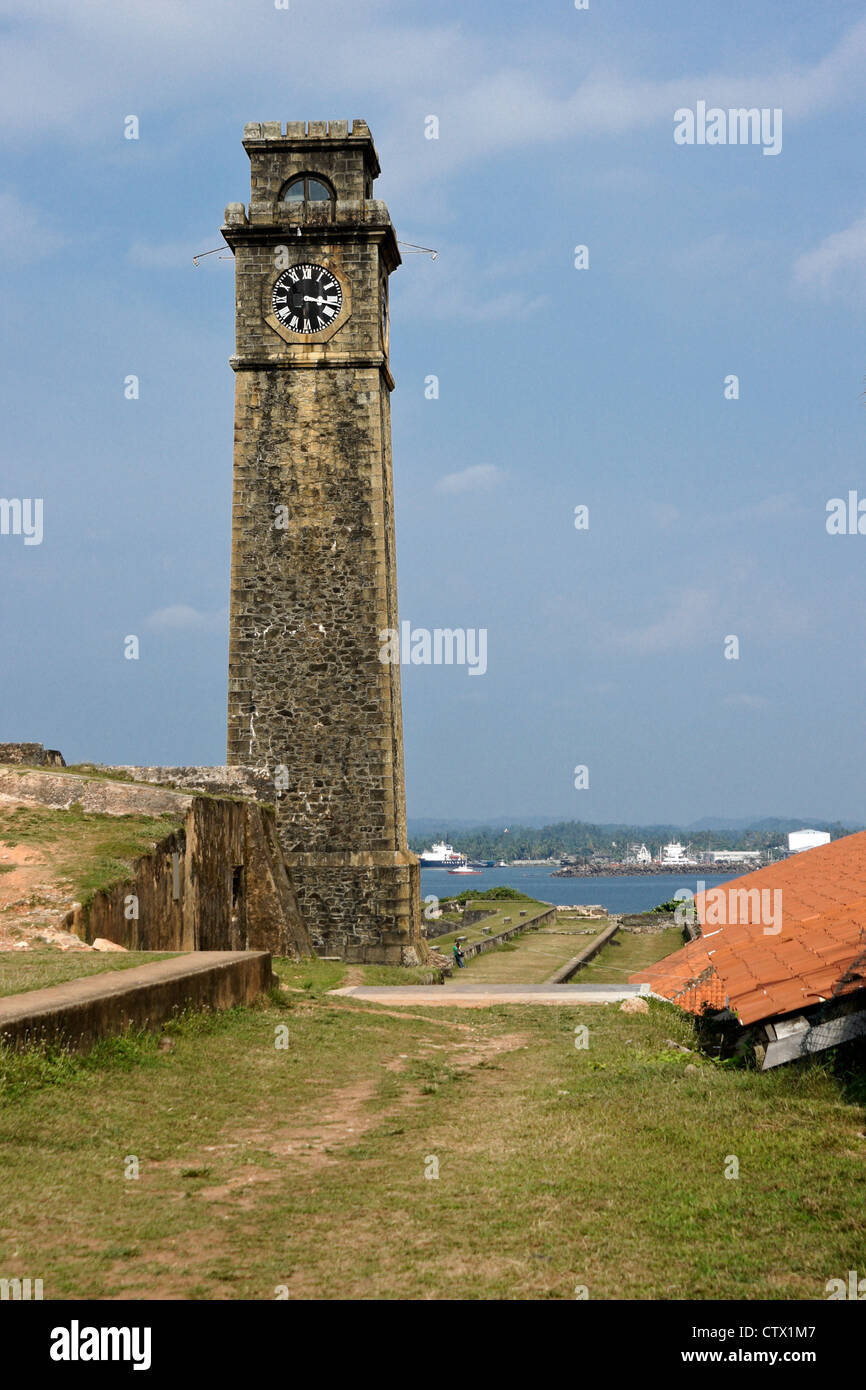 Clock tower within historic Galle Fort, Galle, Sri Lanka Stock Photo