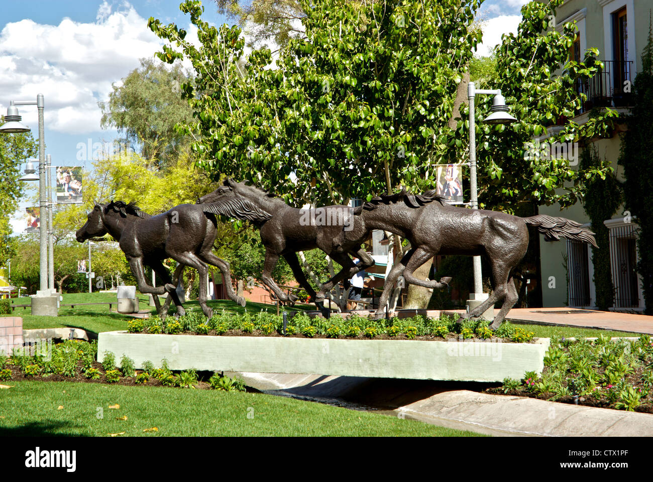 Cast bronze sculpture horses Main Street Civic Square Old Town Scottsdale downtown Historic District Stock Photo