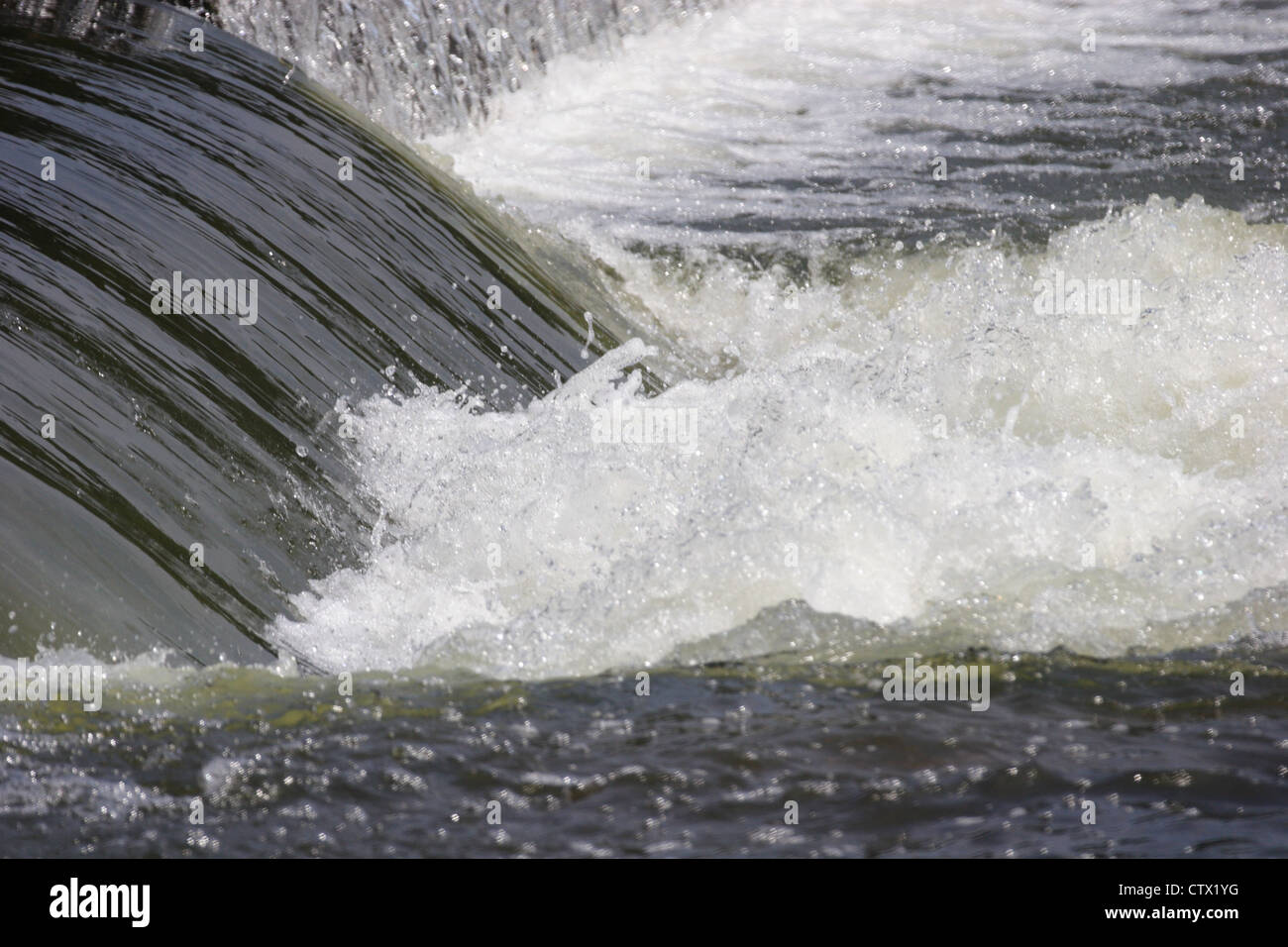 Water flowing through notch in Z-dam near Williams island on the James river near Richmond, Virginia Stock Photo