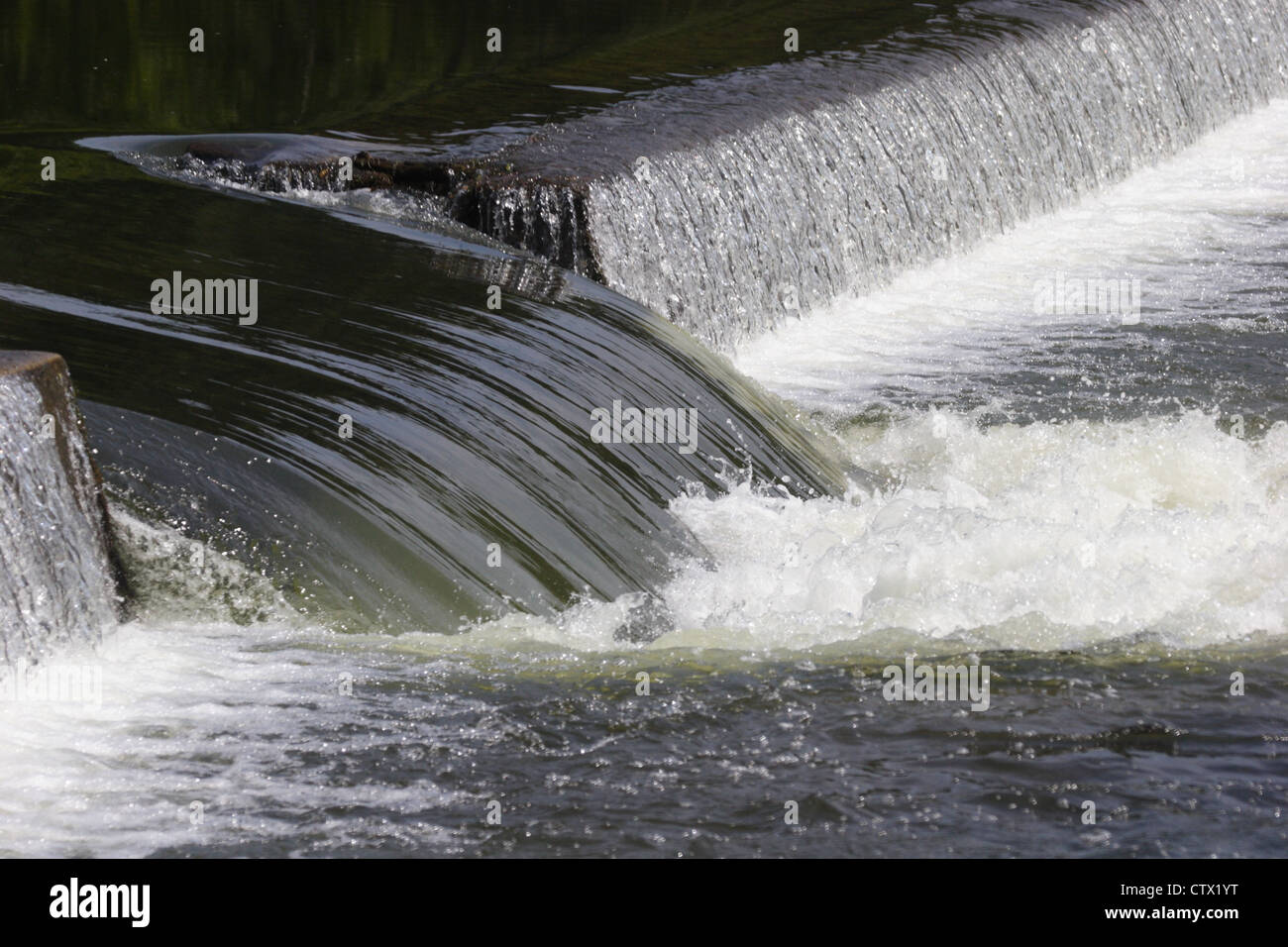Water flowing through notch in Z-dam near Williams island on the James river near Richmond, Virginia Stock Photo