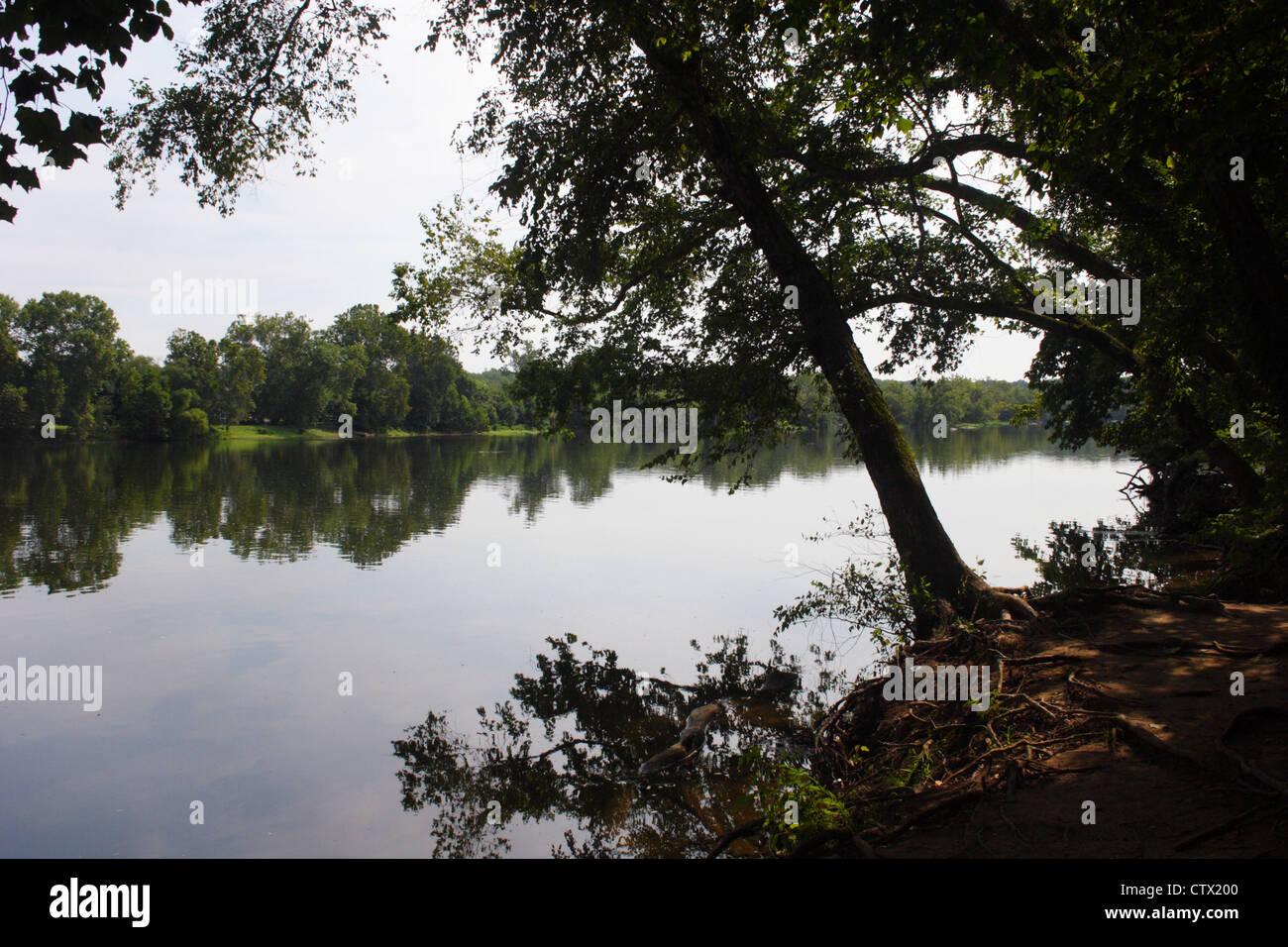A view along the banks of the James river near the city of Richmond, Virginia Stock Photo