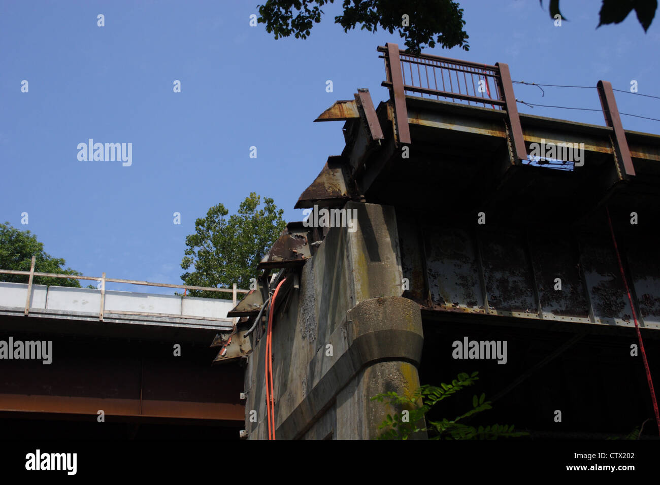 Old Huguenot bridge  in Richmond, Virginia undergoes demolition as new bridge replaces it in 2012. Stock Photo