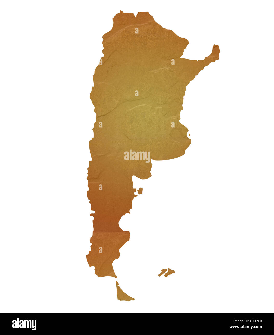 Textured map of Argentina map with brown rock or stone texture, isolated on white background with clipping path. Stock Photo