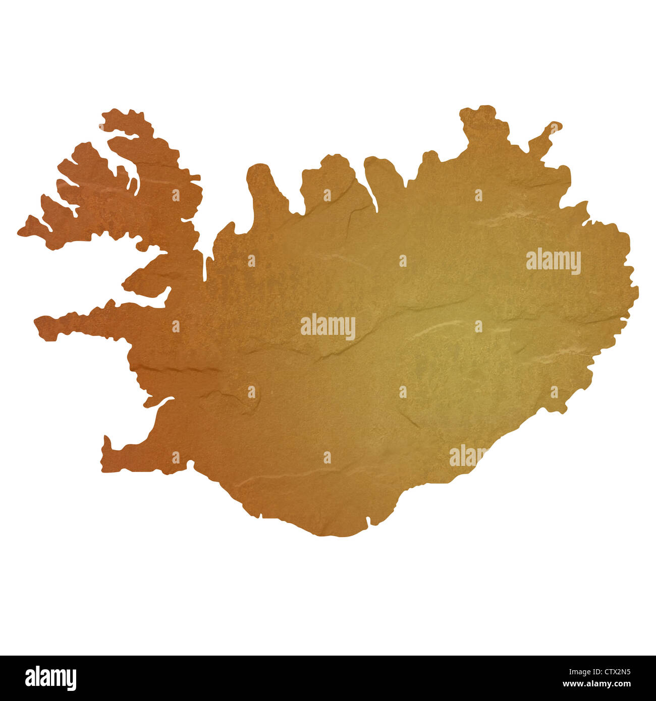 Textured map of Iceland map with brown rock or stone texture, isolated on white background with clipping path. Stock Photo