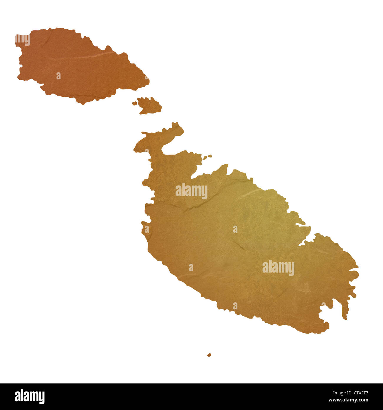 Textured map of Malta map with brown rock or stone texture, isolated on white background with clipping path. Stock Photo