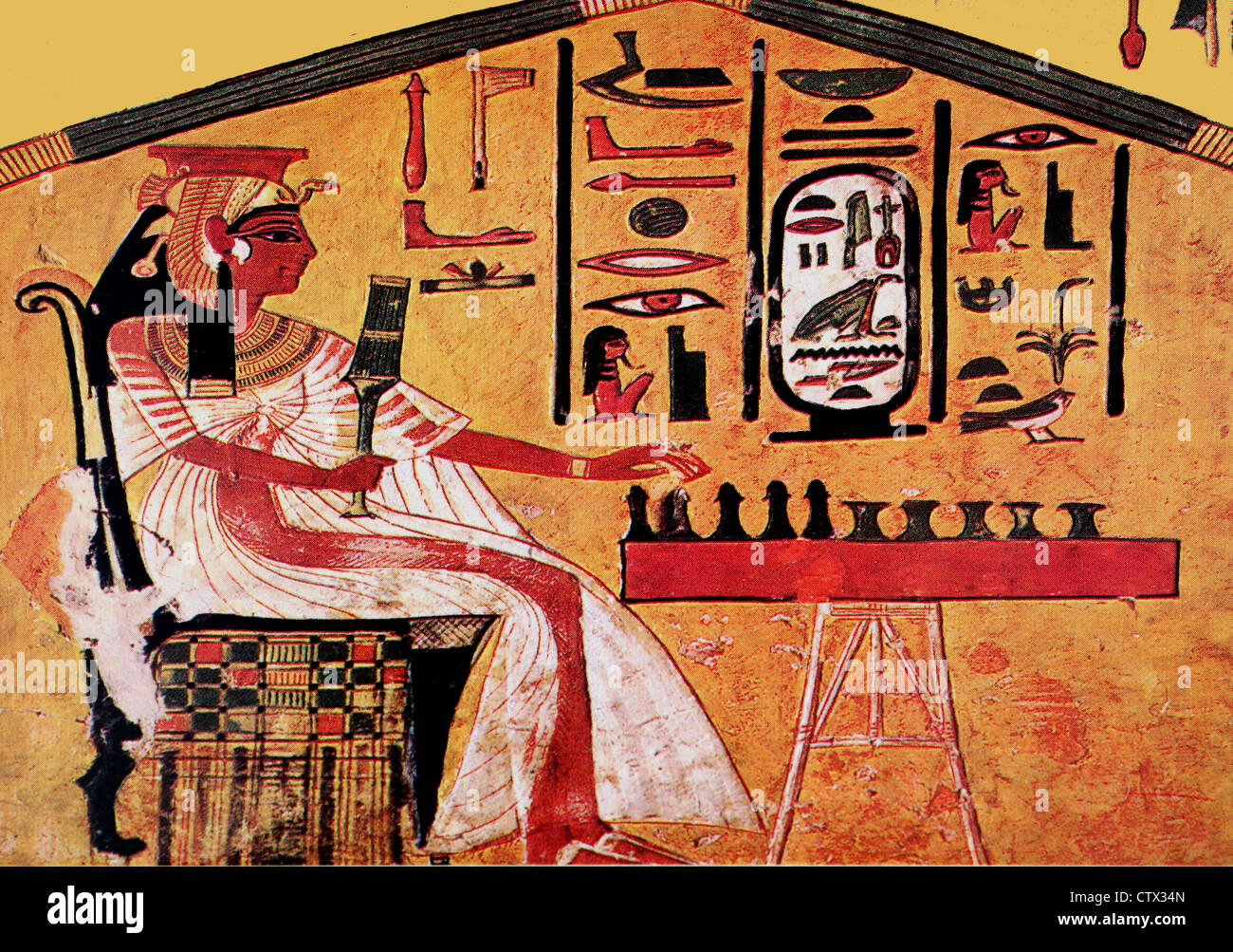 Queen Nefertari playing chess,  modern Pharaonic art Stock Photo