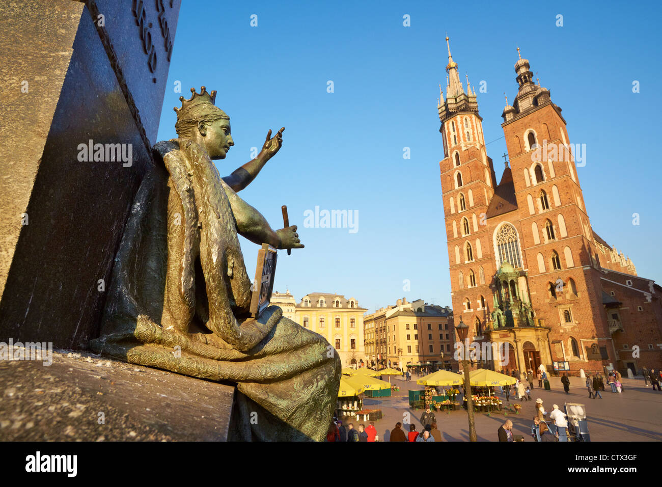 Cracow - a part of Adam Mickiewicz Monument and Church, St. Mary's Church, Krakow (Cracow), Poland (UNESCO) Stock Photo