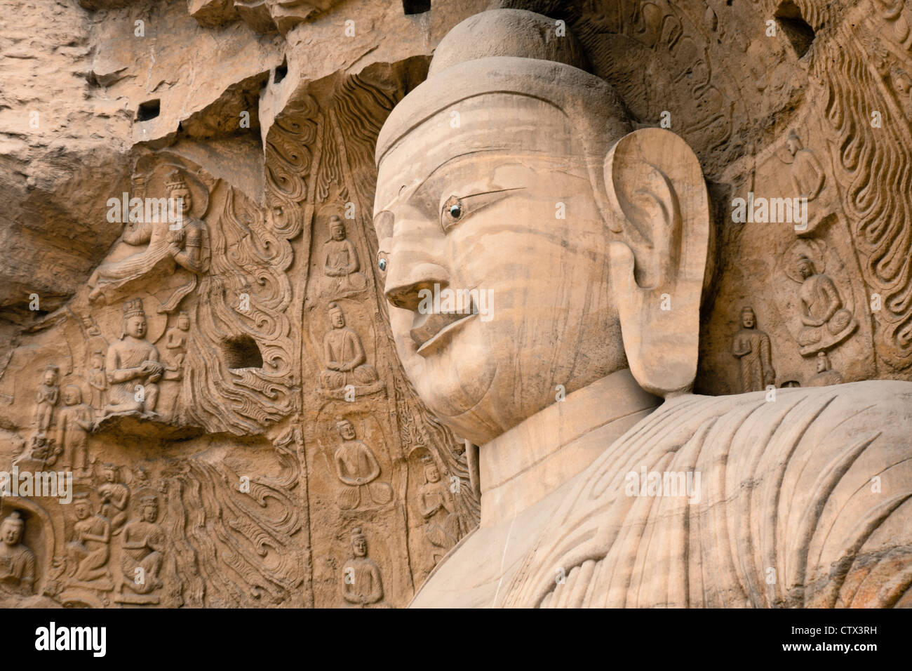 Huge buddha statues at Yungang grottoes which is one of the largest