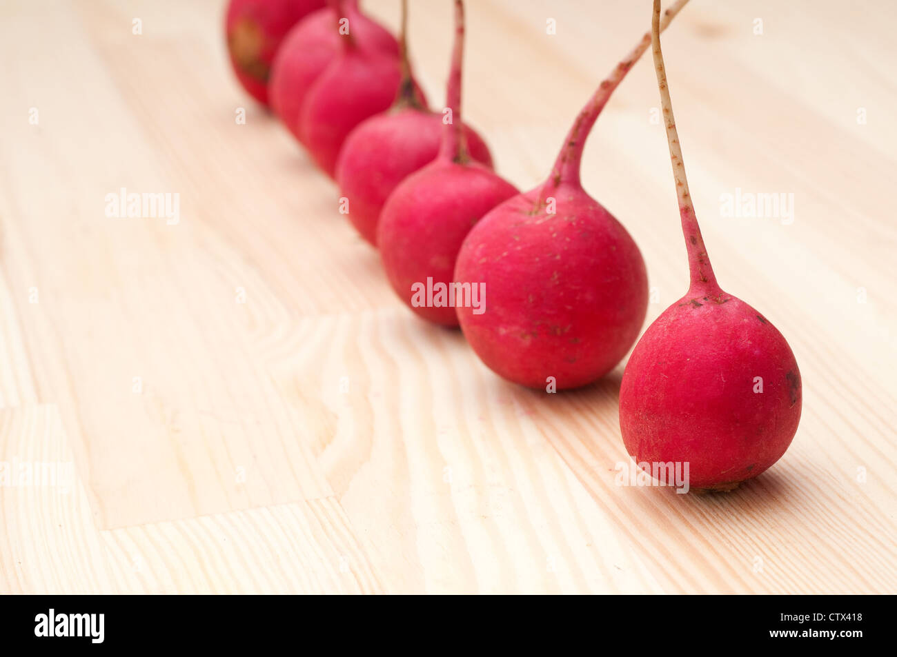fresh red raw raddish over pine wood table closeup Stock Photo - Alamy