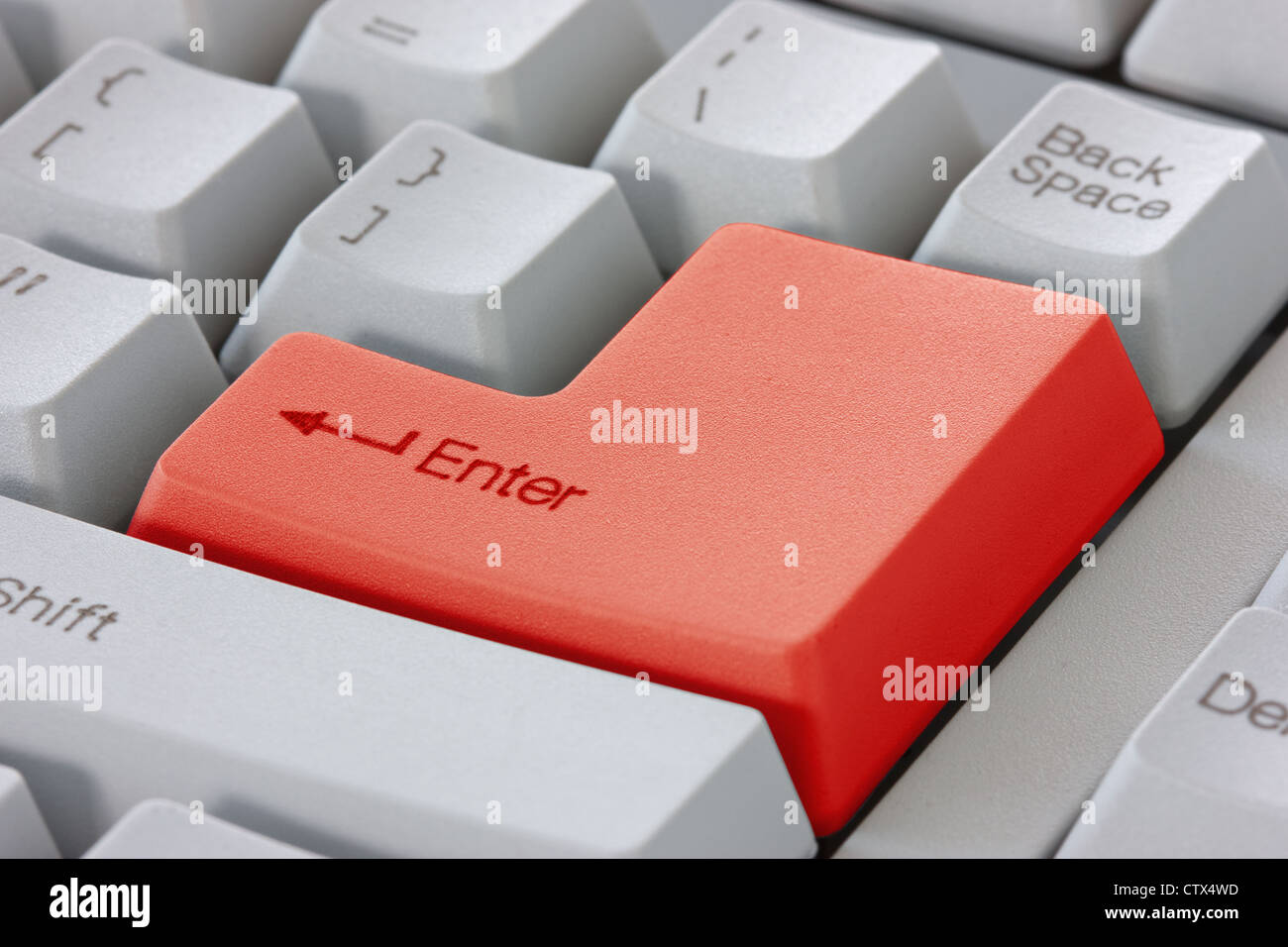 Red enter button on the computer keyboard Stock Photo - Alamy