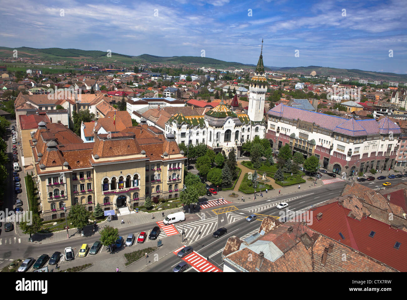 Panoramic view of Târgu Mureș (Tirgu Mures) with the Museum and the City Hall. Carpathian Transylvania Romania Eastern Europe EU Stock Photo