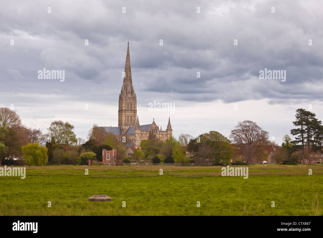 Salisbury cathedral and the west harnham water meadows in Wiltshire