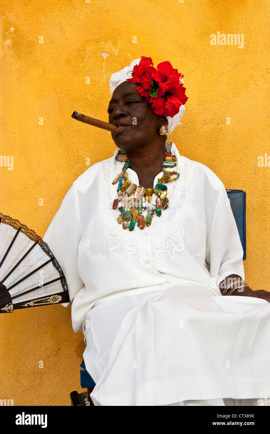 Local Woman Poses For a Photograph, Havana, Cuba Stock Photo