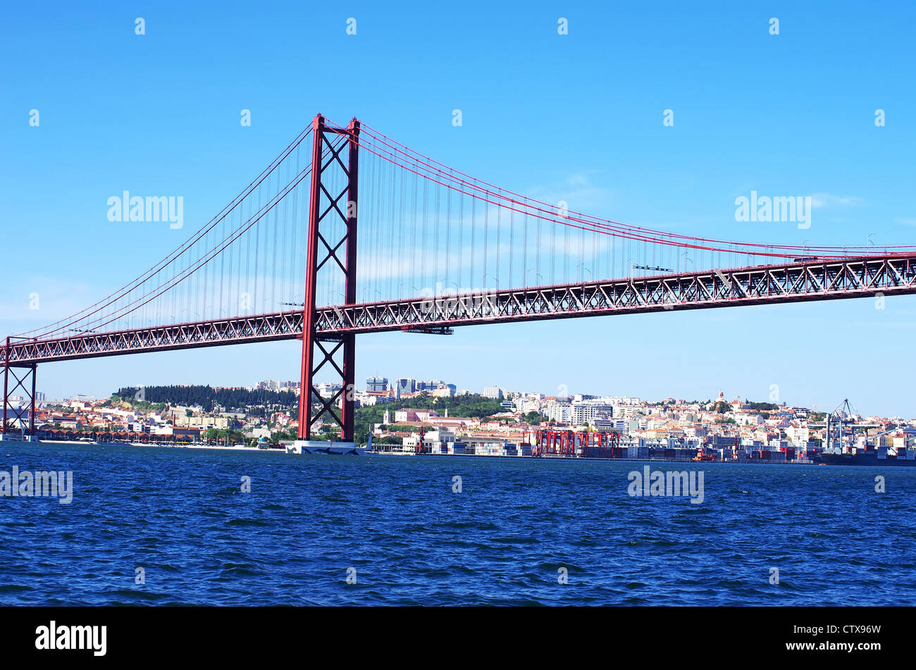 The traditional bridge over the river tagus (tejo), Lisbon, Portugal ...