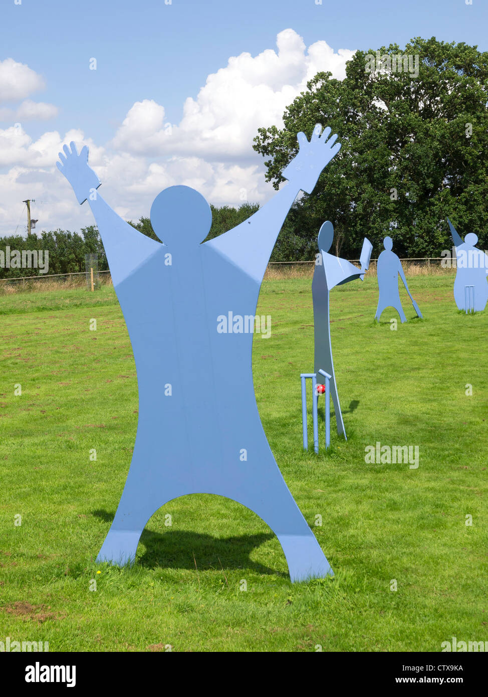 A Sculpture park depicting a cricket match The Spirit of Yorkshire Cricket at the Yorkshire Lavender tourist attraction Stock Photo