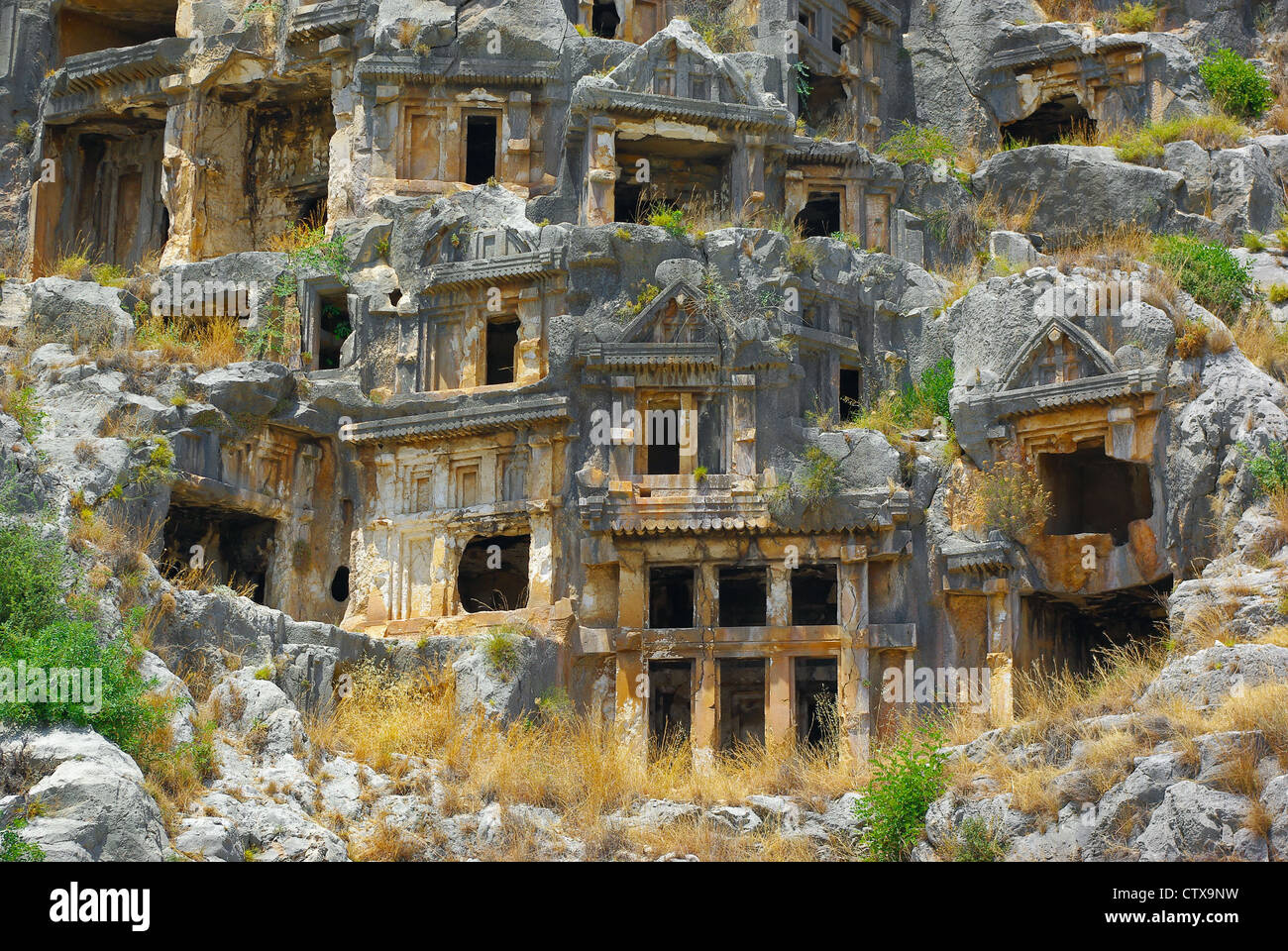 Rock-cut tombs in ancient town Myra. Turkey. Stock Photo