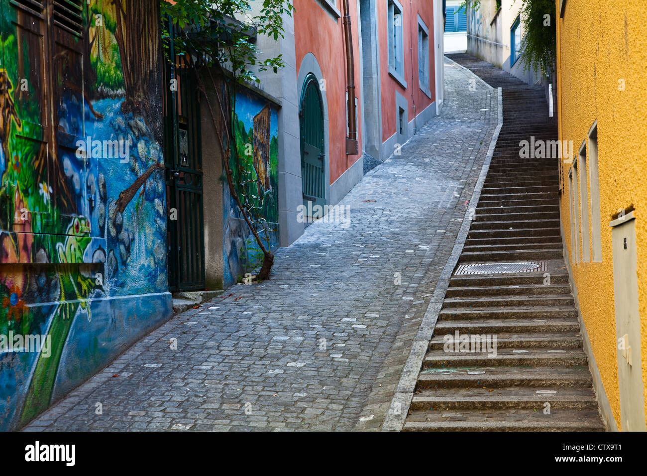 A steep alley with staircase in Zurich's old town, Switzerland Stock Photo  - Alamy