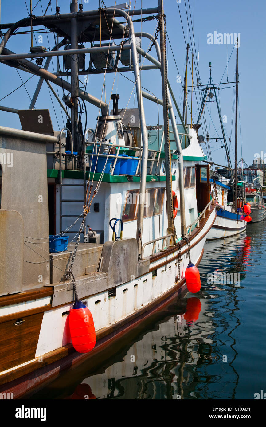 Commercial fishing boats at a wharf in Victoria, Vancouver Island
