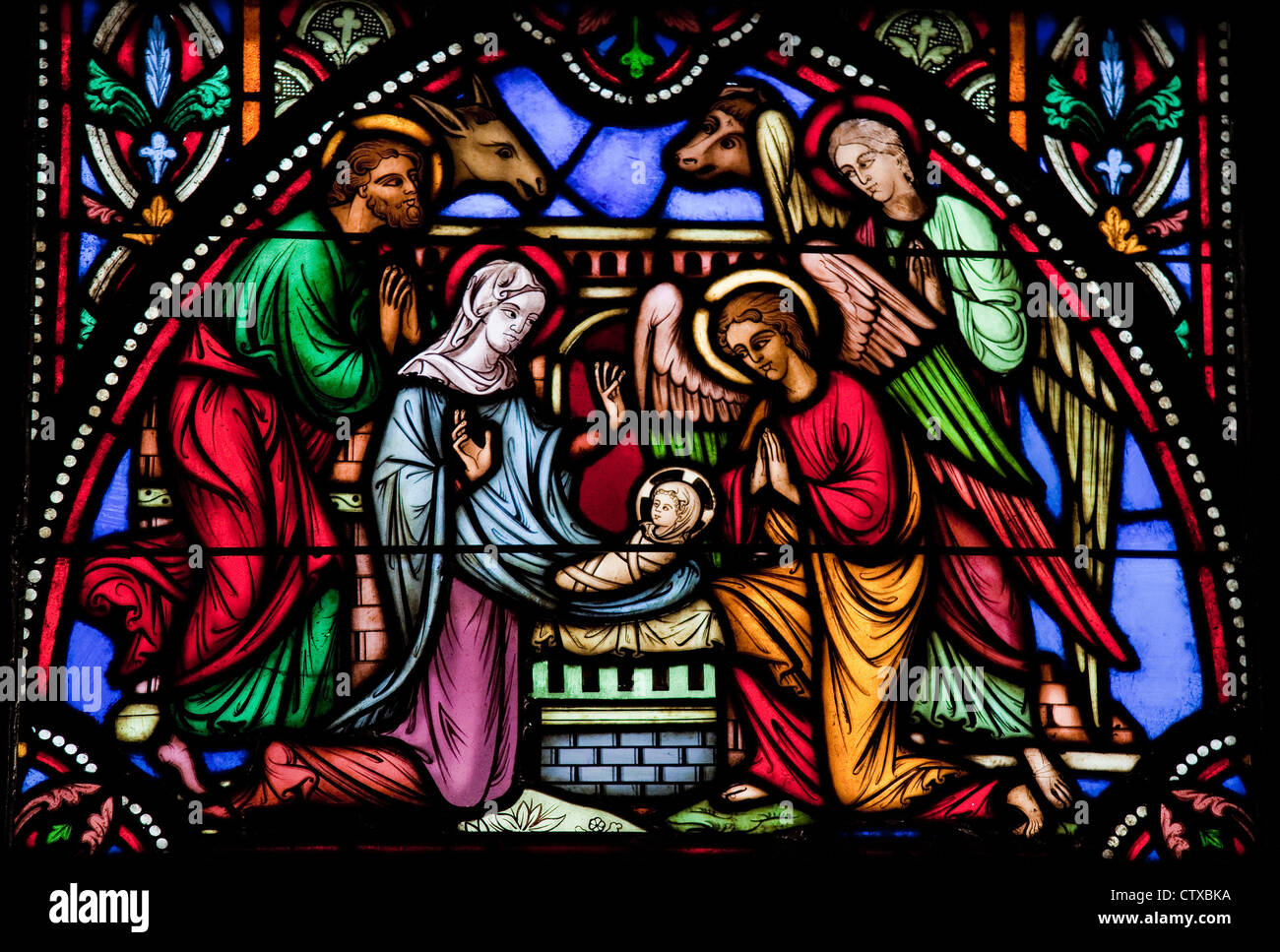Nativity Scene on Christmas. This window was created in 1866, no