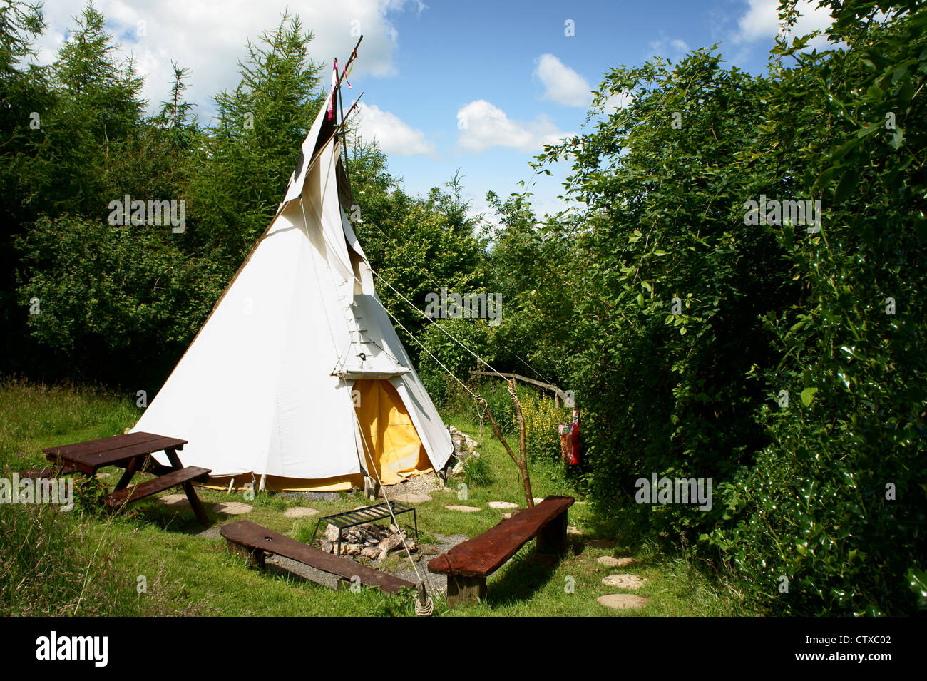 Tipi situated in Carmarthenshire, West Wales, UK. Stock Photo