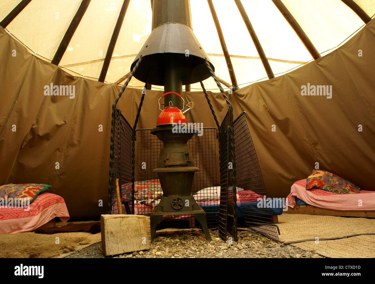 Interior of a tipi situated in Carmarthenshire, West Wales, UK Stock Photo