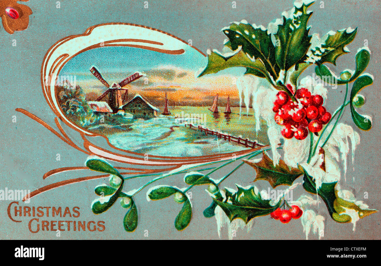 Christmas Greetings - Vintage card Stock Photo