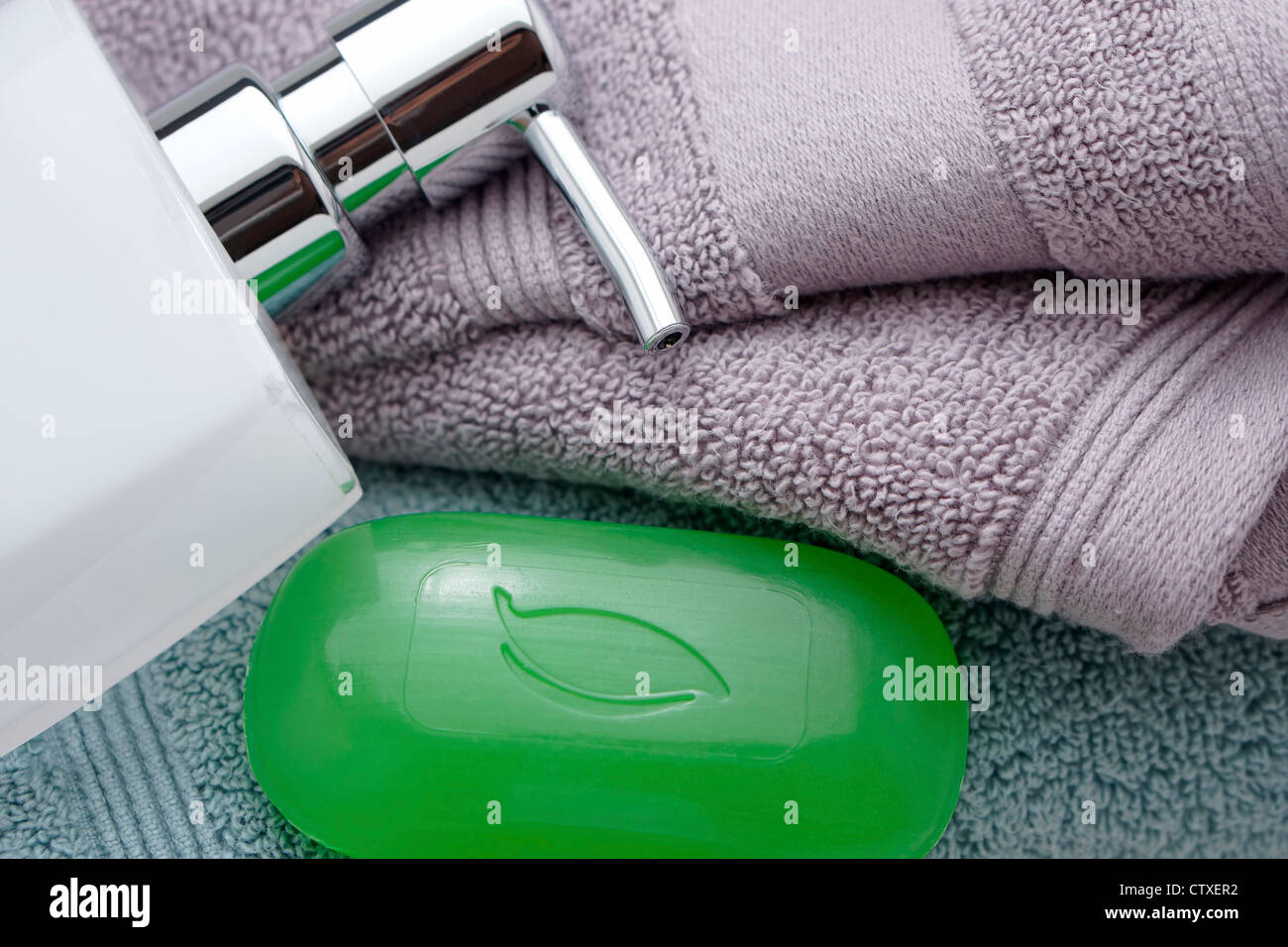 Bath Towels and Soap Stock Photo