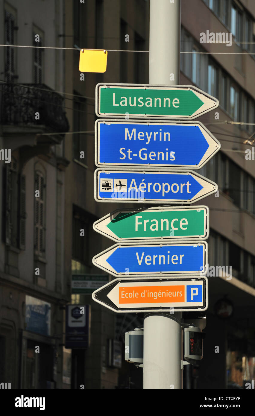 Road signs, Geneva, Switzerland Stock Photo Alamy