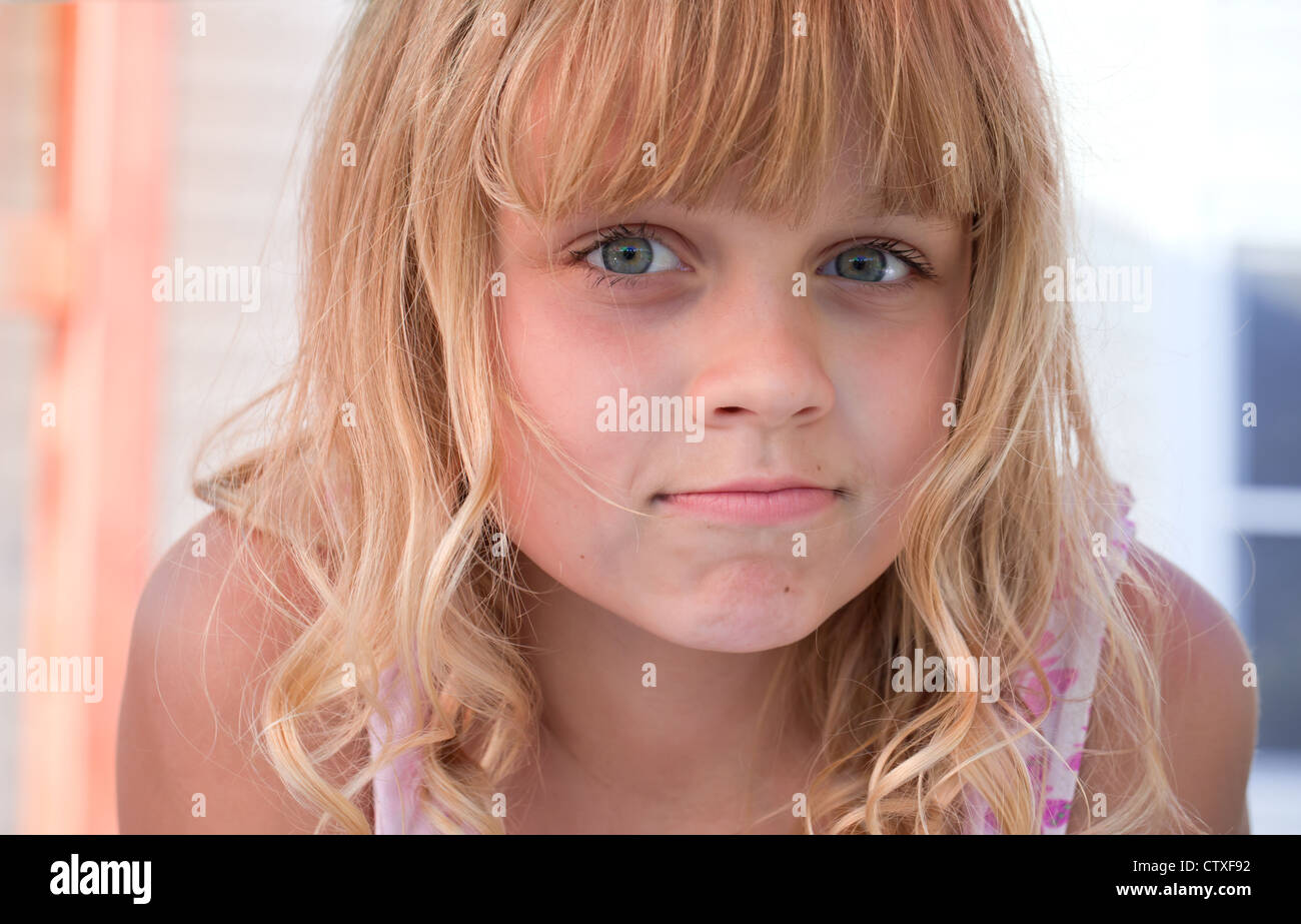 Closeup portrait of a little blond beautiful girl Stock Photo - Alamy