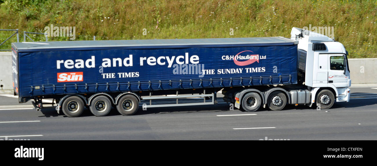 Haulage Company Lorry And Trailer Specifically Advertising The Recycling Of Some Uk National Newspapers Stock Photo Alamy