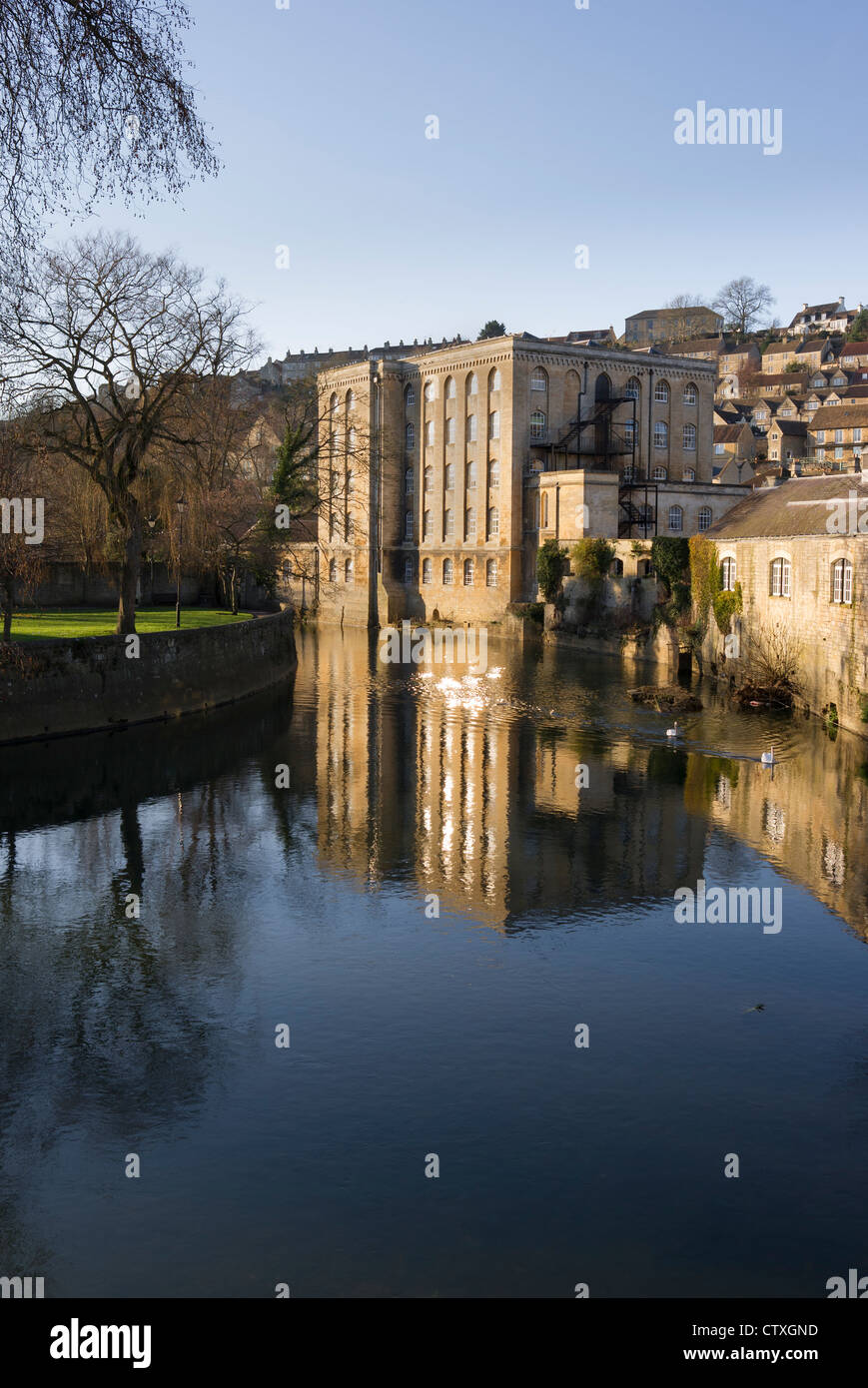 Riverside dwellings and River Avon in Bradford on Avon Wiltshire UK Stock Photo