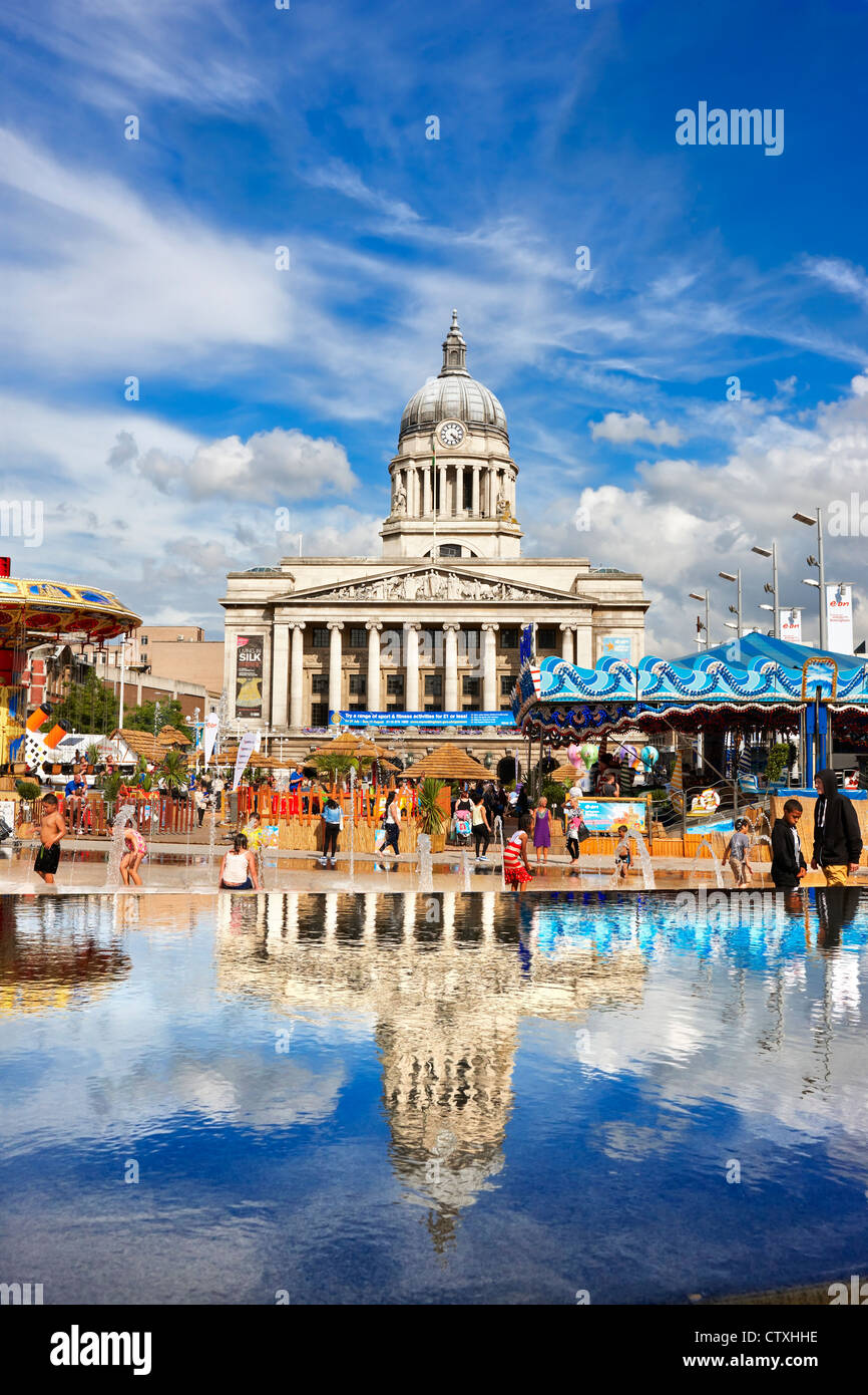 The Council House Nottingham with the temporary urban beach - Nottingham Riviera, Old Market Square, Nottingham UK Stock Photo