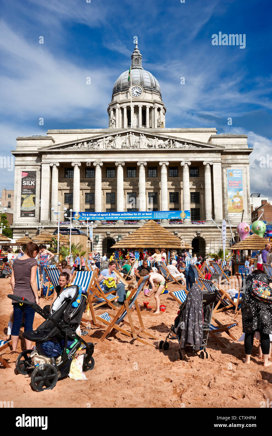 Nottingham Riviera, temporary artificial urban beach in the Old Market Square, Nottingham city centre UK Stock Photo