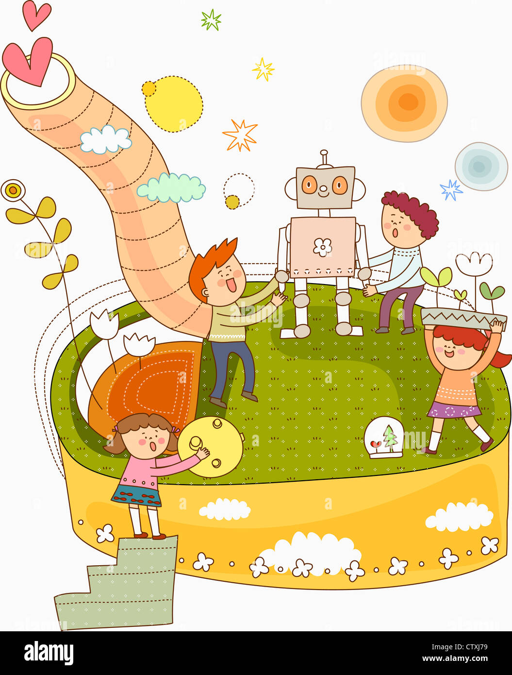 Children playing with the robot Stock Photo - Alamy