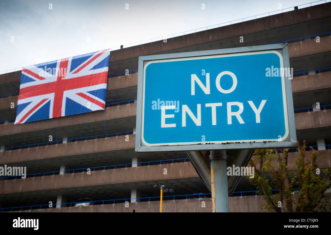 A No Entry sign at a multi storey car park which is displaying a giant ...