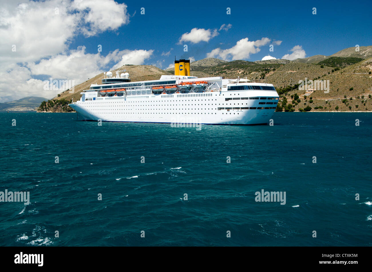 Cruise ship Costa Classica, moored in Argostoli Bay, Argostoli, Kefalonia, Ionian Islands, Greece. Stock Photo