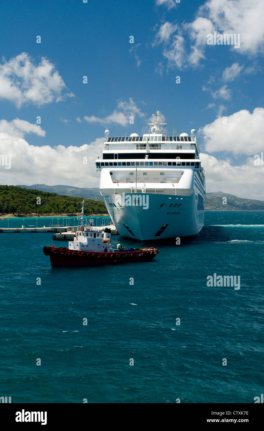 Cruise ship MSC Armonia moored in Argostoli Bay, Argostoli, Kefalonia, Ionian Islands,Greece. Stock Photo
