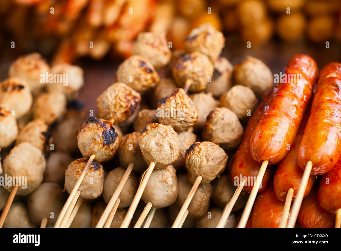 Barbecues on the counter of the Asian market - Thailand Stock Photo