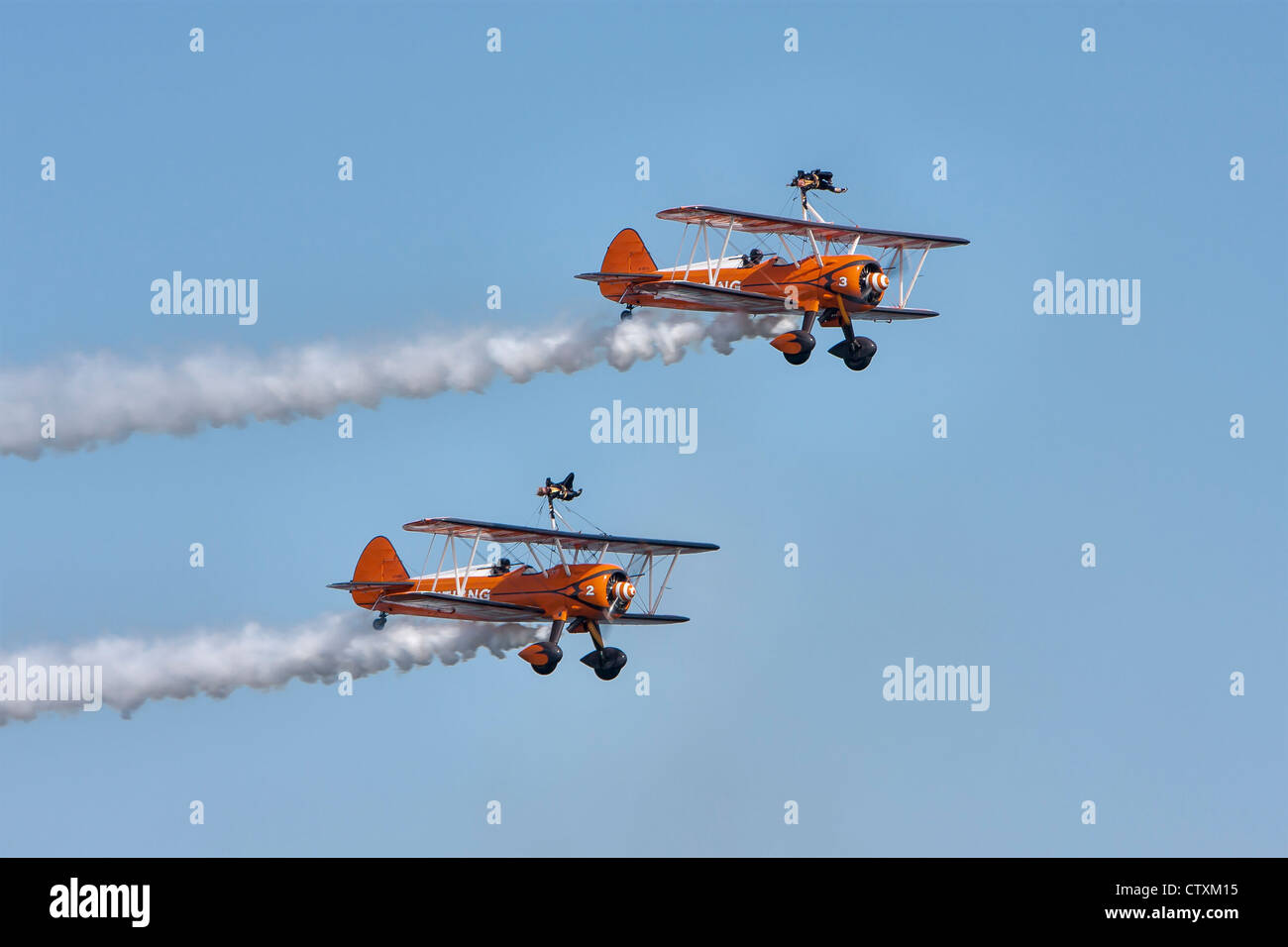 Stearman PT-17 Kaydet  of the Breitling (AeroSuperBatics) wingwalkers at Sunderland Airshow Stock Photo