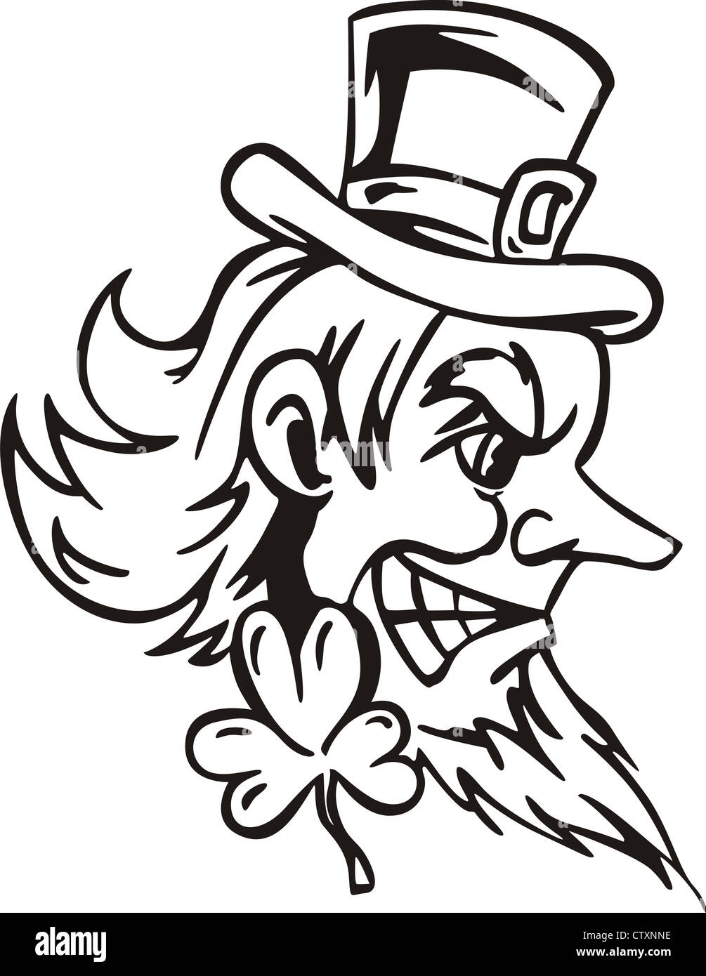 Head of Leprechaun. Black and white vector illustration Stock Photo - Alamy