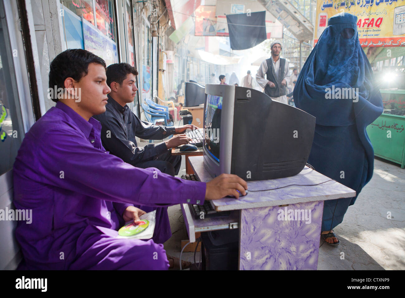 music and movies salesmen in Kunduz, Afghanistan Stock Photo