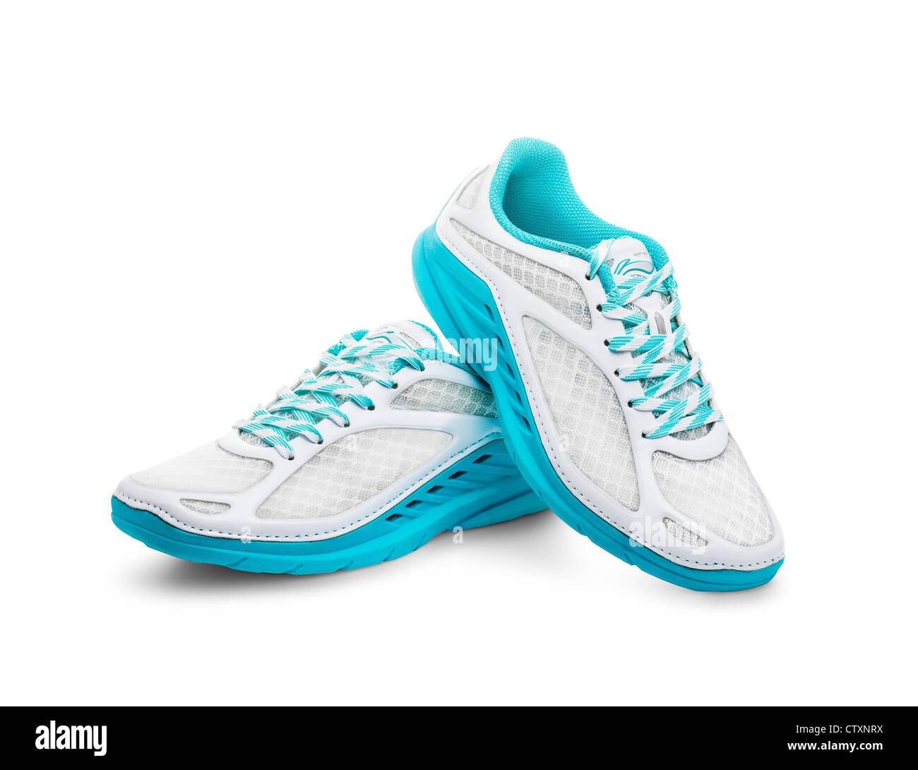 white women's running shoes with blue soles Stock Photo Alamy