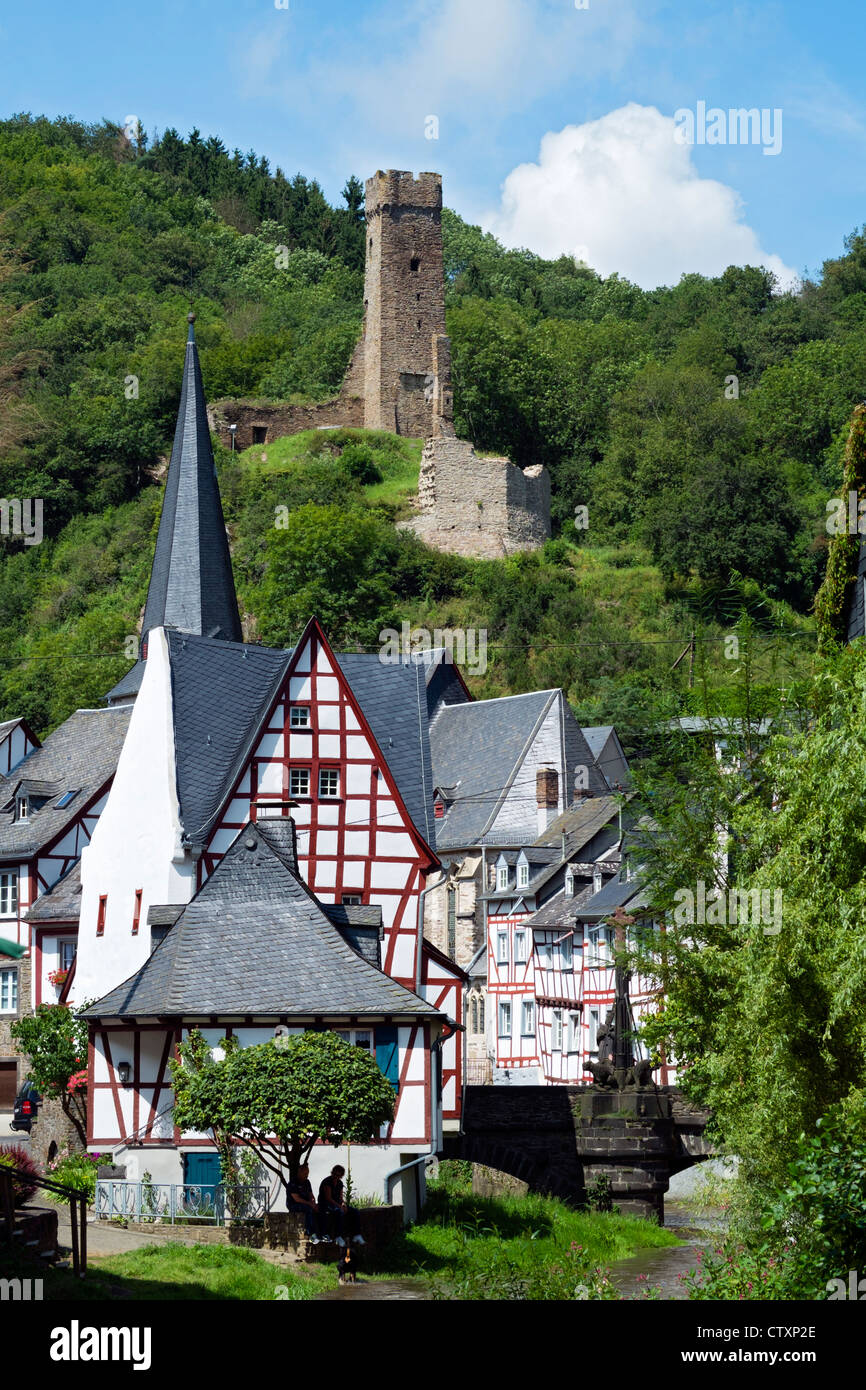 Old half-timbered houses in historic village of Monreal in Eifel Region of Rhineland-Palatinate Germany Stock Photo