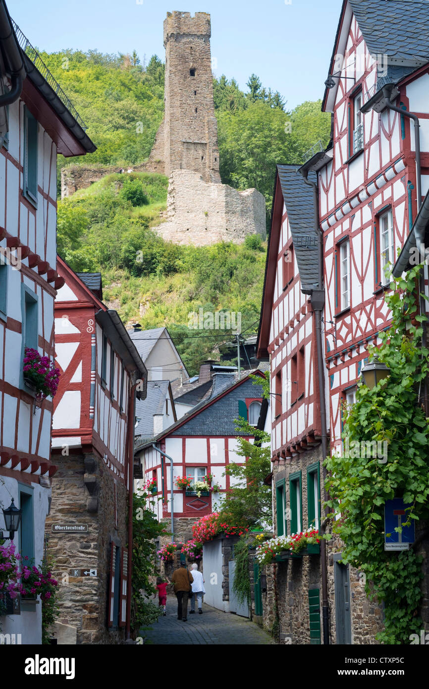 Old half-timbered houses in historic village of Monreal in Eifel Region of Rhineland-Palatinate Germany Stock Photo