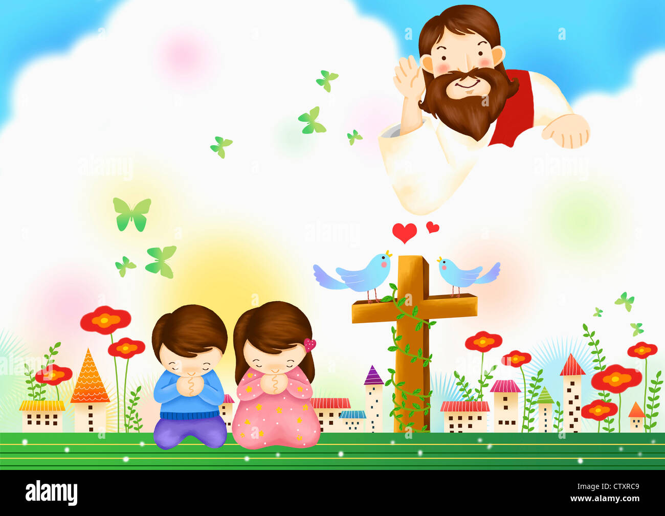 The Jesus listening to the praying children Stock Photo - Alamy